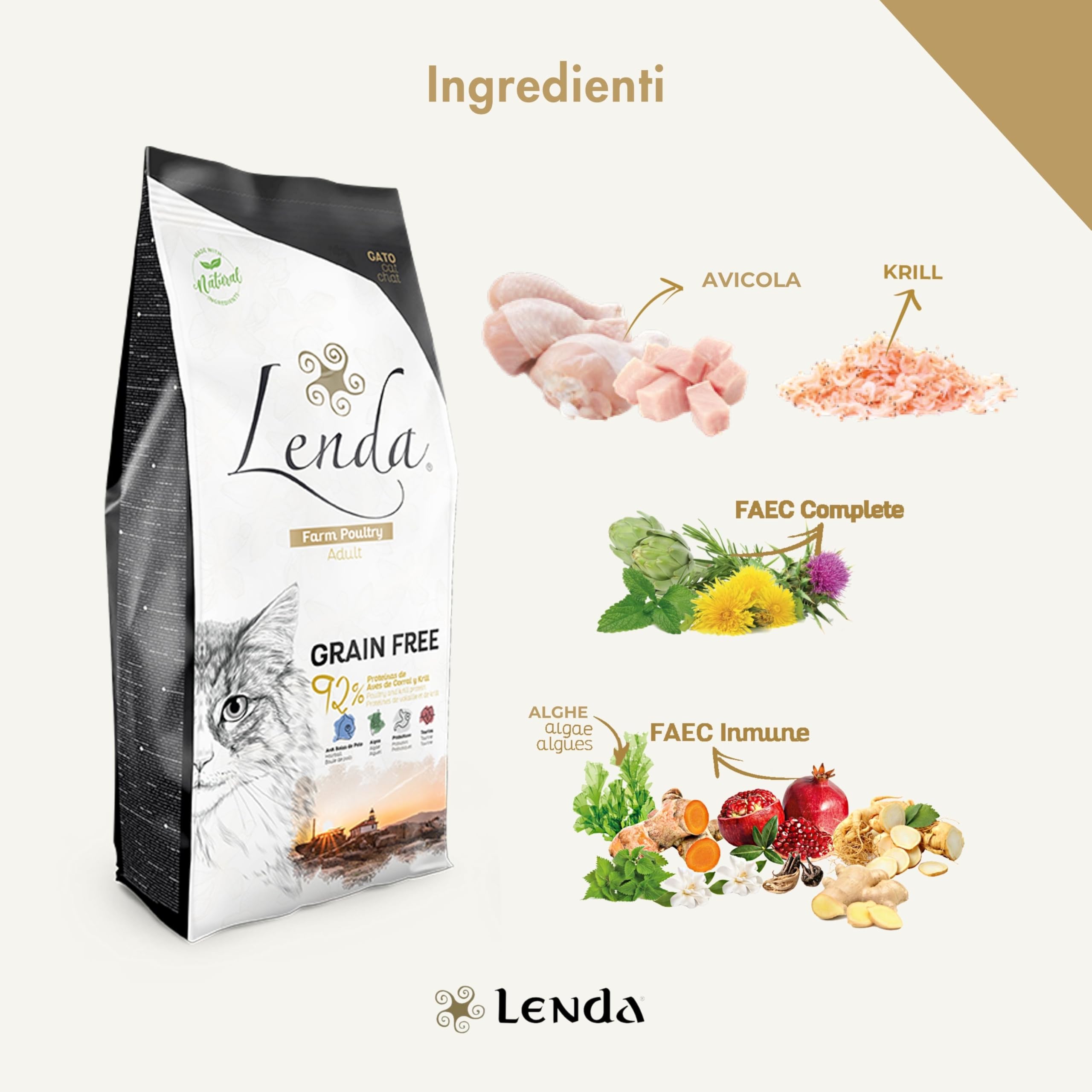 Lenda Gatto Adulto Pollame 7 kg - Crocchette Senza Cereali per Gatti Adulti - Croccantini Naturale Ipoallergenico con Botaniche e Probiotici - Cibo Completo per Gatti