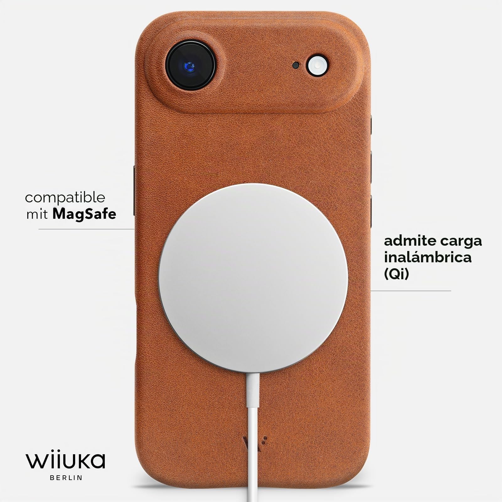 WIIUKA Funda para iPhone Air, piel de Alemania, funda de piel extrafina, funda premium para teléfono móvil, Case, Qi, skiin more, vintage coñac