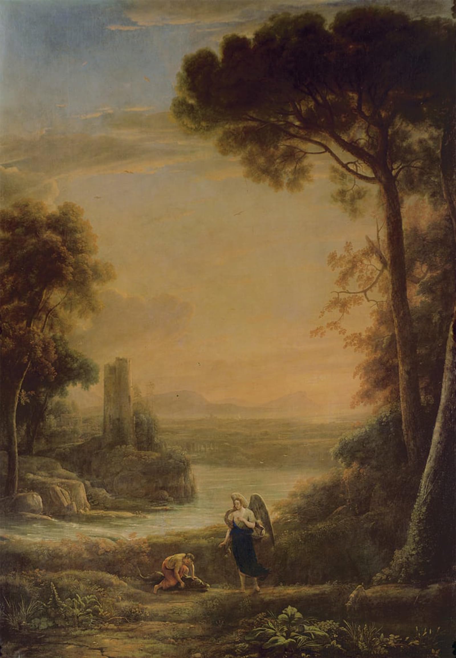 SERENDIPITP Vintage Wall Art Canvas Nordic Poster Canvas Print Picture Landscape the Archangel Raphael and Tobias by Claude Lorrain Wall Art Poster for Home Decor 60x90cm