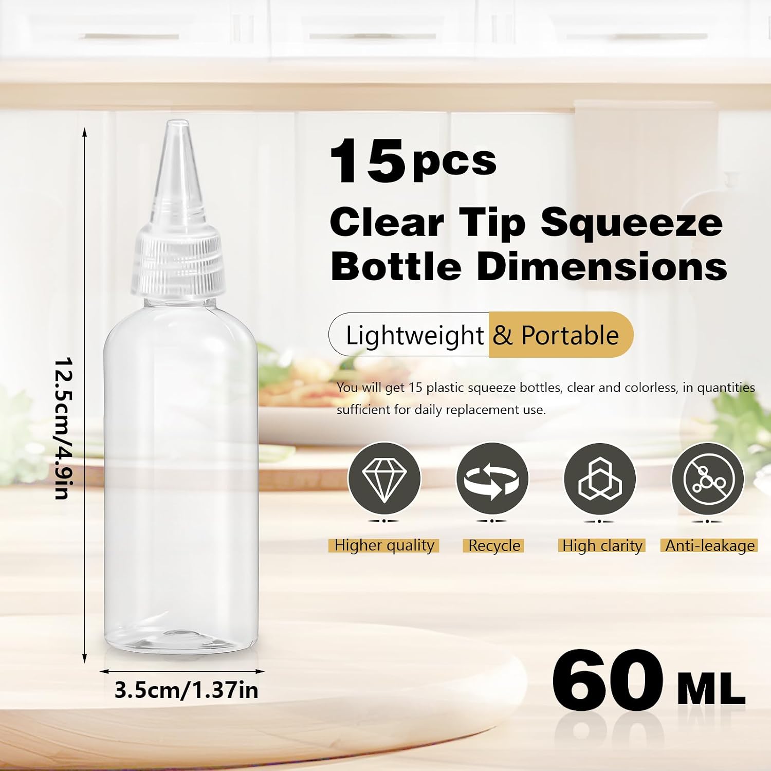 15 Pcs Plastic Bottles with Lids Paint Squeeze Bottle