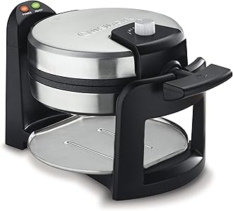 Cuisinart Round Flip Belgian Waffle Maker, Black/Silver, 1 inch thick, WAF-F30NAS