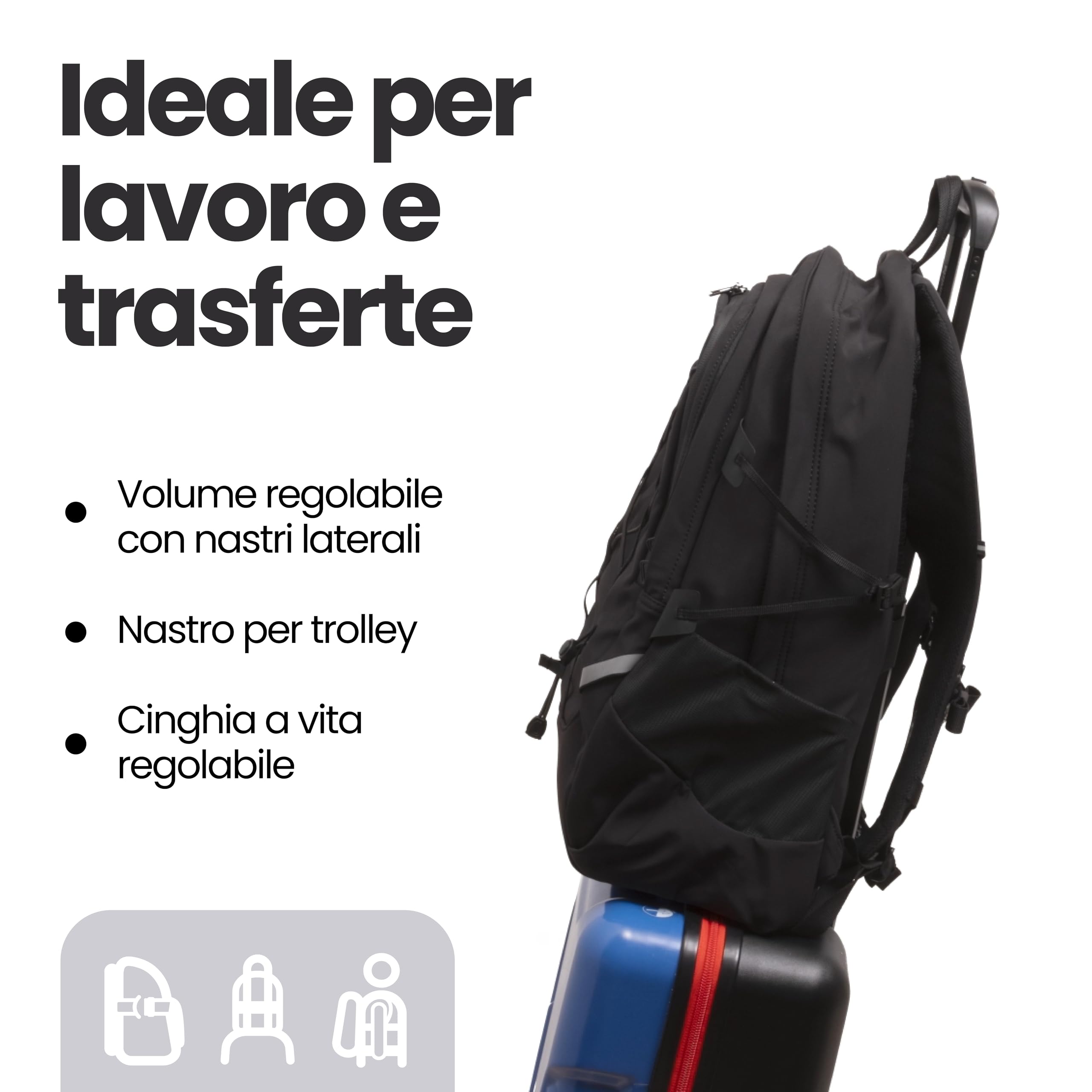 Invicta Zaino Lavoro Act Plus, Nero, Doppio Scomparto Con Tasca PC 14", Tasca Borraccia e Fondo Rinforzato, Zaino Capiente e Versatile da 29 L Per Ufficio e Università, Per Uomo e Donna
