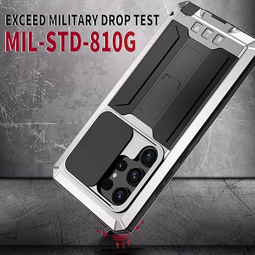 Miniatura 3 de Miimall Funda para Samsung S24 Ultra Metal, S24 Ultra de grado militar con protector de pantalla integrado, soporte y cubierta de lente, fundas