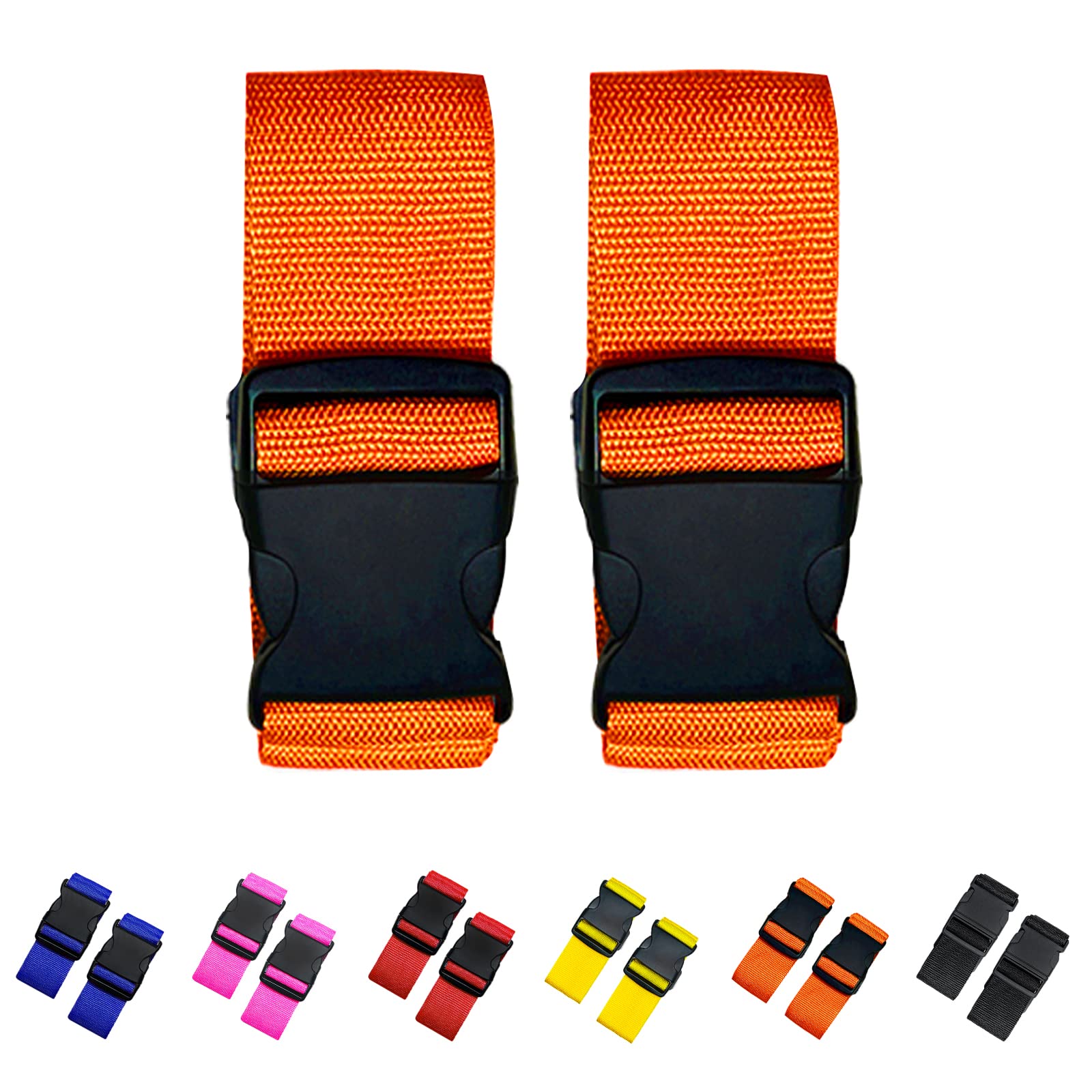 2 Pack Suitcase Straps, Bright Color Adjustable Luggage Belts, TSA Approved (Orange)