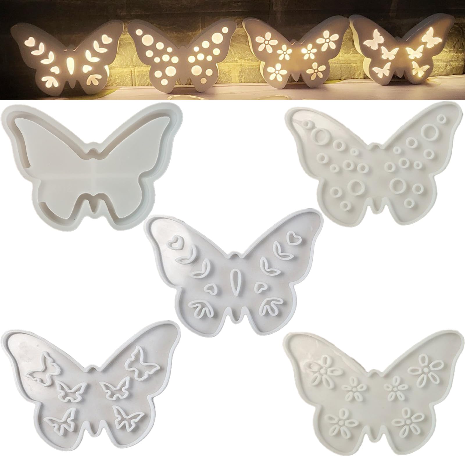 Confezione da 5 stampi in silicone a forma di farfalla e animali, per