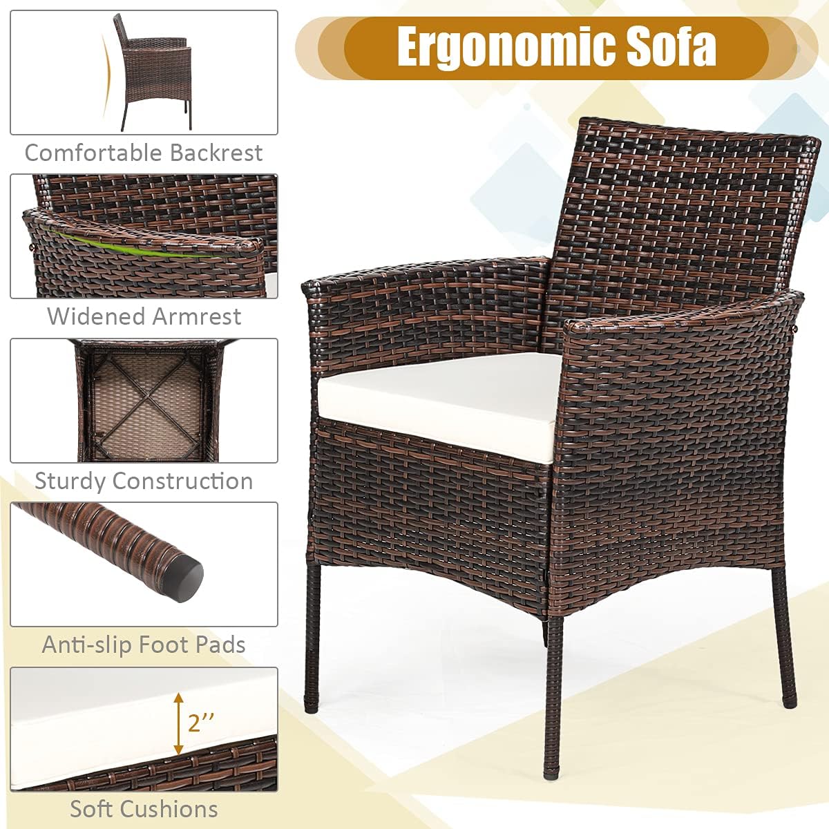 Tangkula 5 Pieces Wicker Patio Dining Set, Outdoor PE Rattan Chairs Table Set with 4 Seat Cushions, Patio Dining Furniture with Tempered Glass Tabletop, Suitable for Porch, Yard