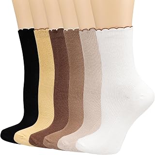 Women's Ruffle Socks,Casual Cute Ankle Socks Breathable Cotton Knit Crew Frilly Socks for Women 6 Pack, 6 Colors-1, 5-9