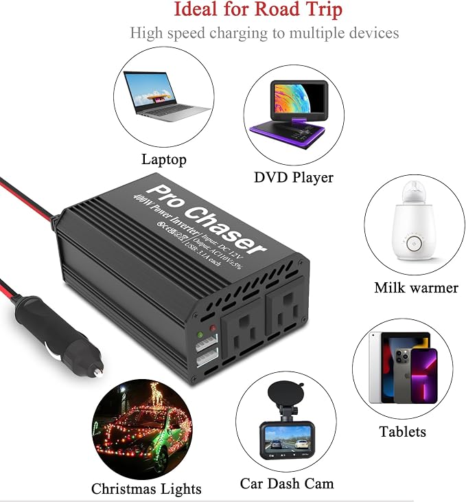 Inversor de corriente para auto Pro Chaser 400W 12V a 110V AC miniatura 6