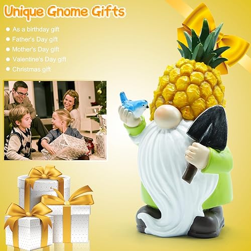 Miniatura 4 de Estatuas solares de jardín con luces de piña, gnomos de jardín de resina con pájaro, estatuas de patio al aire libre para patio, balcón, césped,