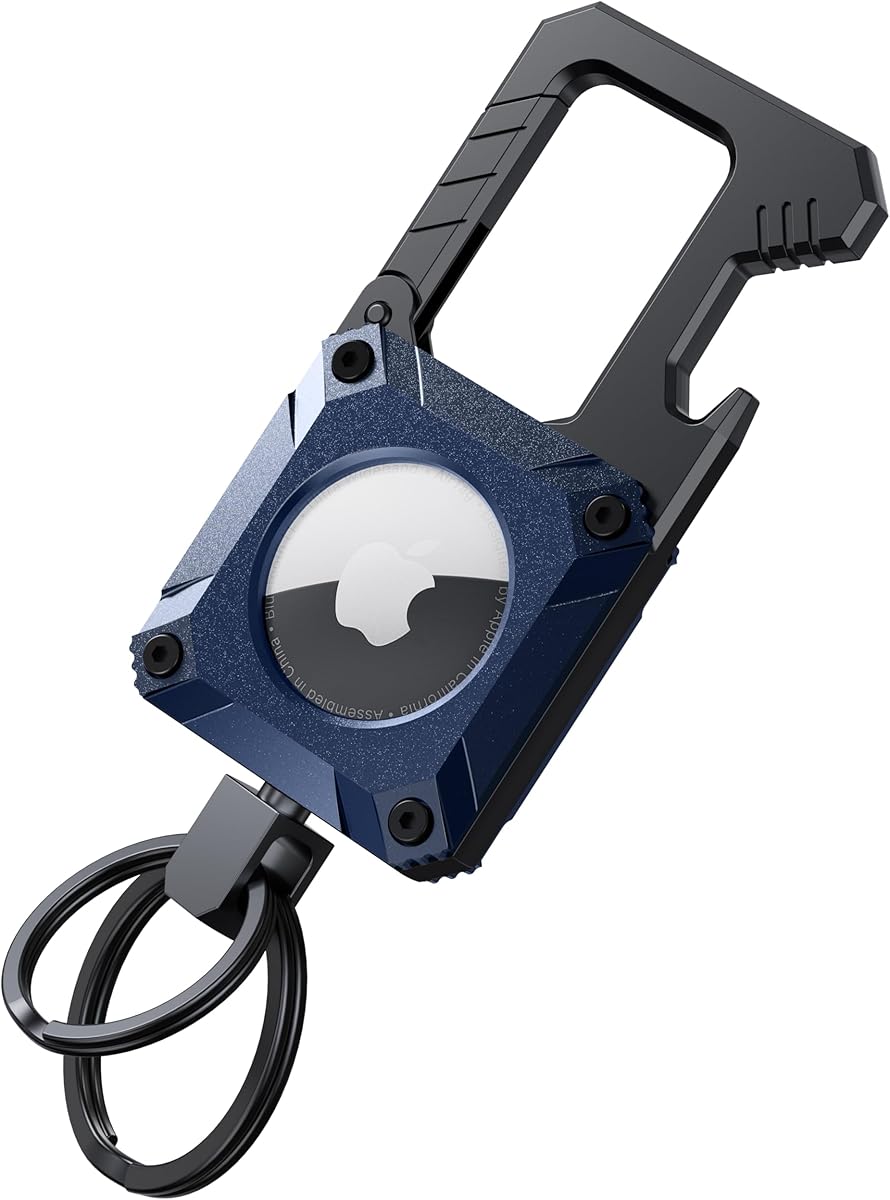 Air Tag Keychain with Carabiner, Heavy Duty Keychain Bottle Opener, Waterproof, Scratch Resistant,Secure Lock, Protective for AirTag Keychains Accessory for Keys, Pets, Luggage, & More -Blue