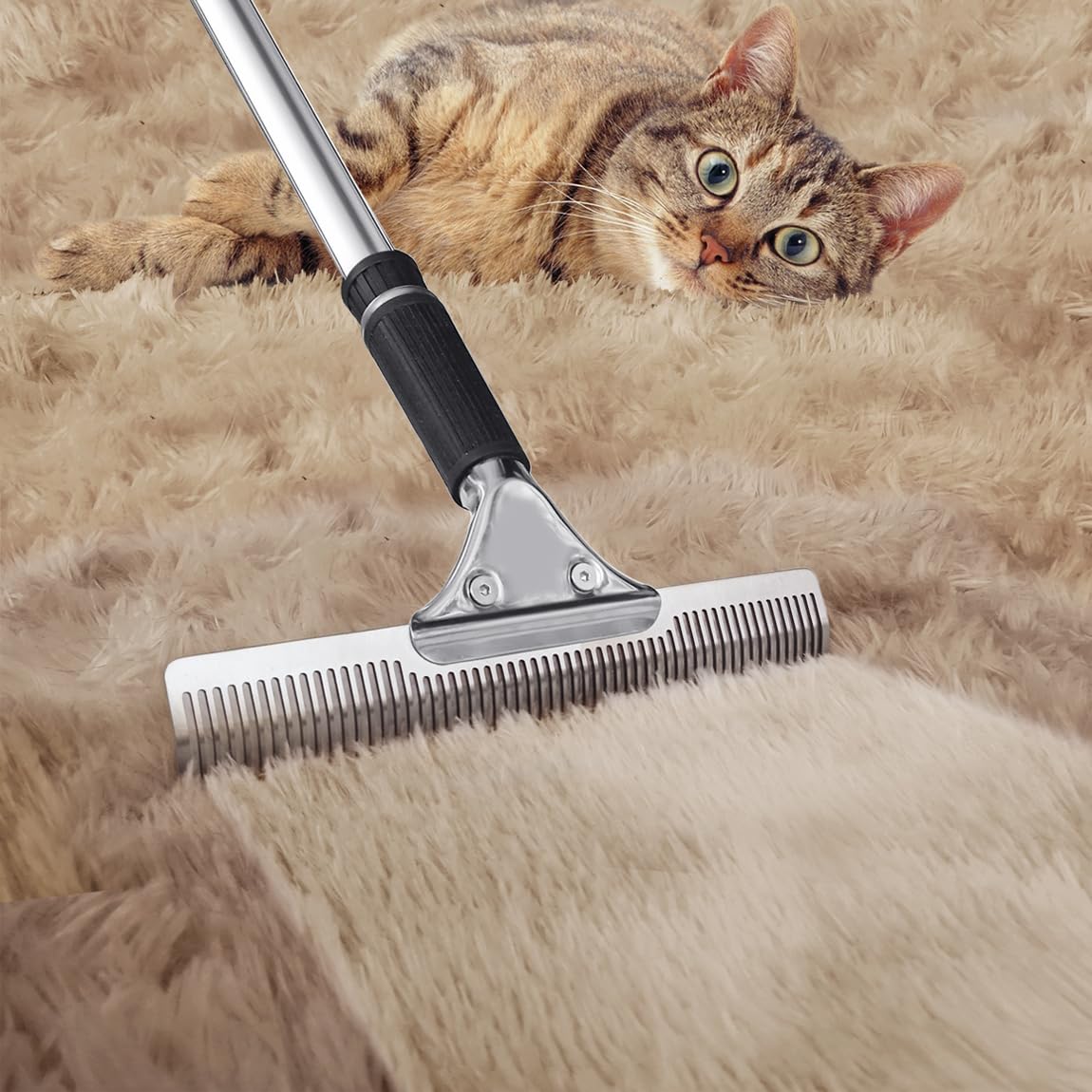 Pet Hair Carpet Rake - Multi-Surface Brush & Broom for Fluffy Rugs & Carpets - Efficient Pet Hair Removal Tool