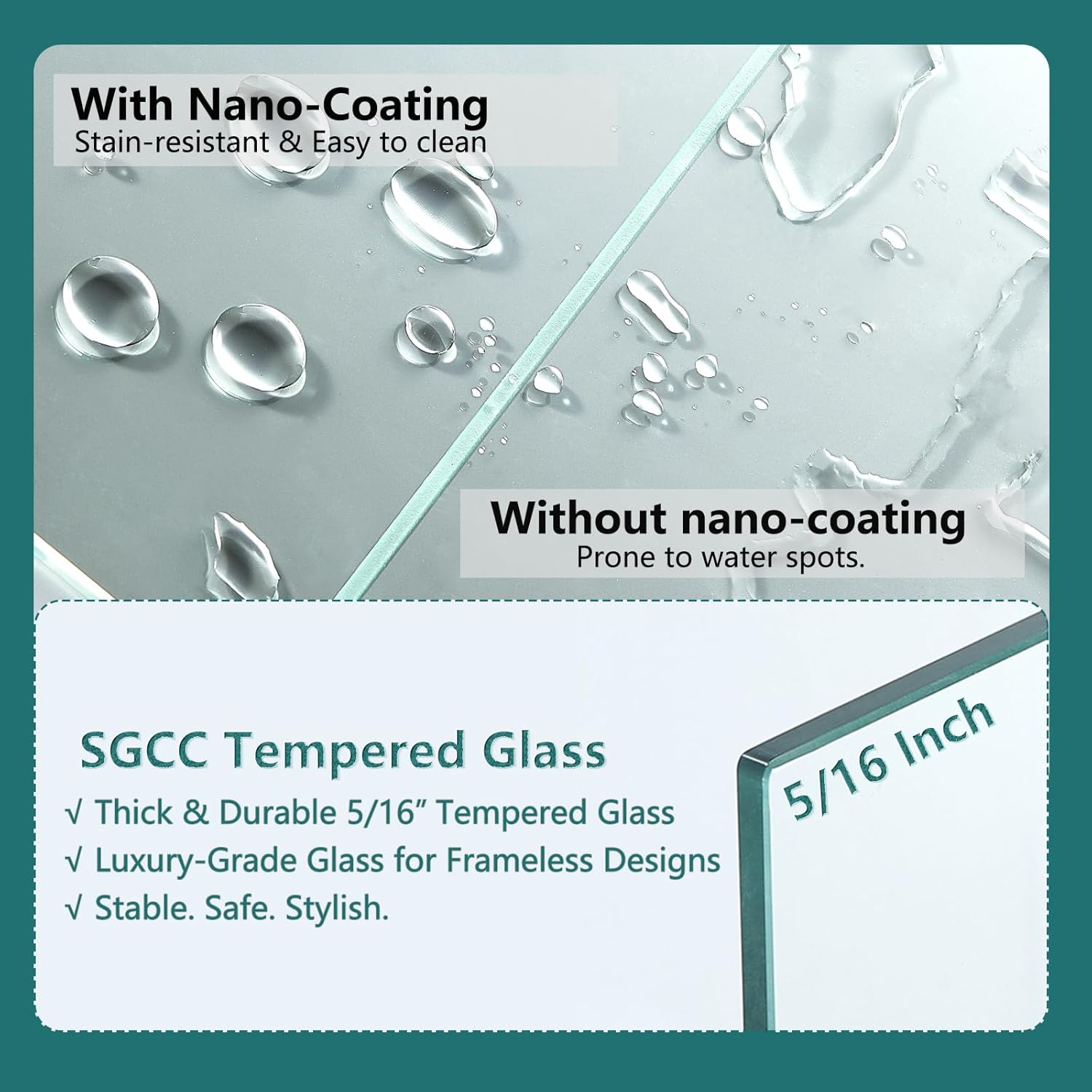Frameless Shower Door 56-60" W × 76" H Sliding Glass Shower Door, 5/16" (8mm) Thick Tempered Glass with Nano Coating, 304 Stainless Steel Hardware, for Walk-in Shower - Matte Black