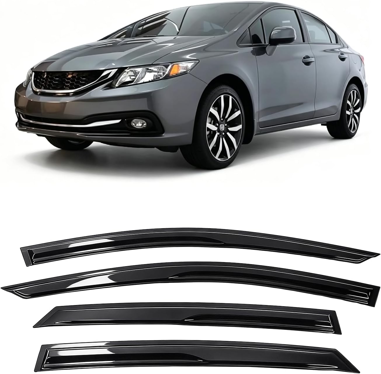 MIALUTY® Window Visors Rain Guards for Honda Civic Sedan 2012-2015, Out-Channel Vent Visors Heat Insulation Sun Shade Accessories for Cars