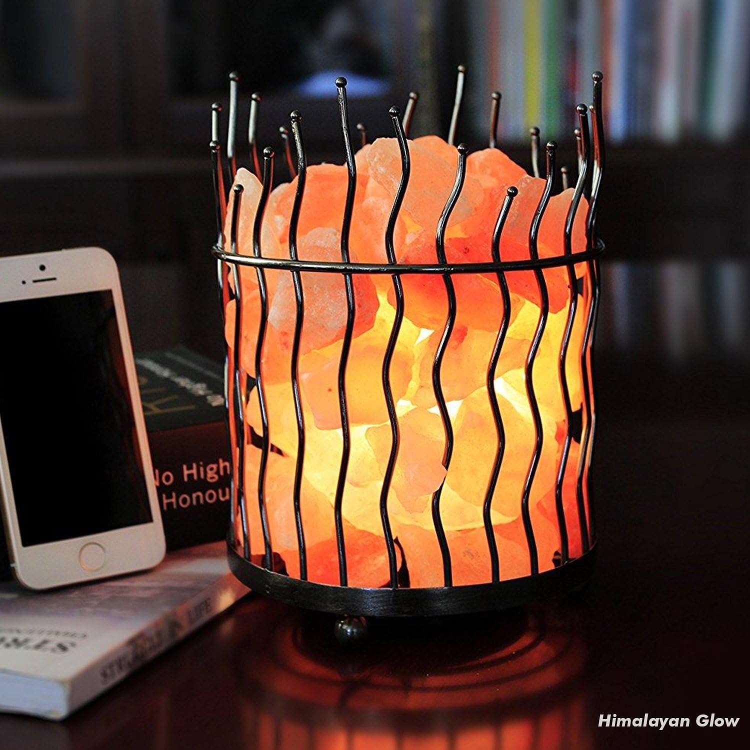 Himalayan Glow Pillar style Salt Basket Lamp with salt chunks, Himalayan Salt lamp with Touch Dimmer Control, Amber Glow, Idle for Home, Offices, and Dorm Decor