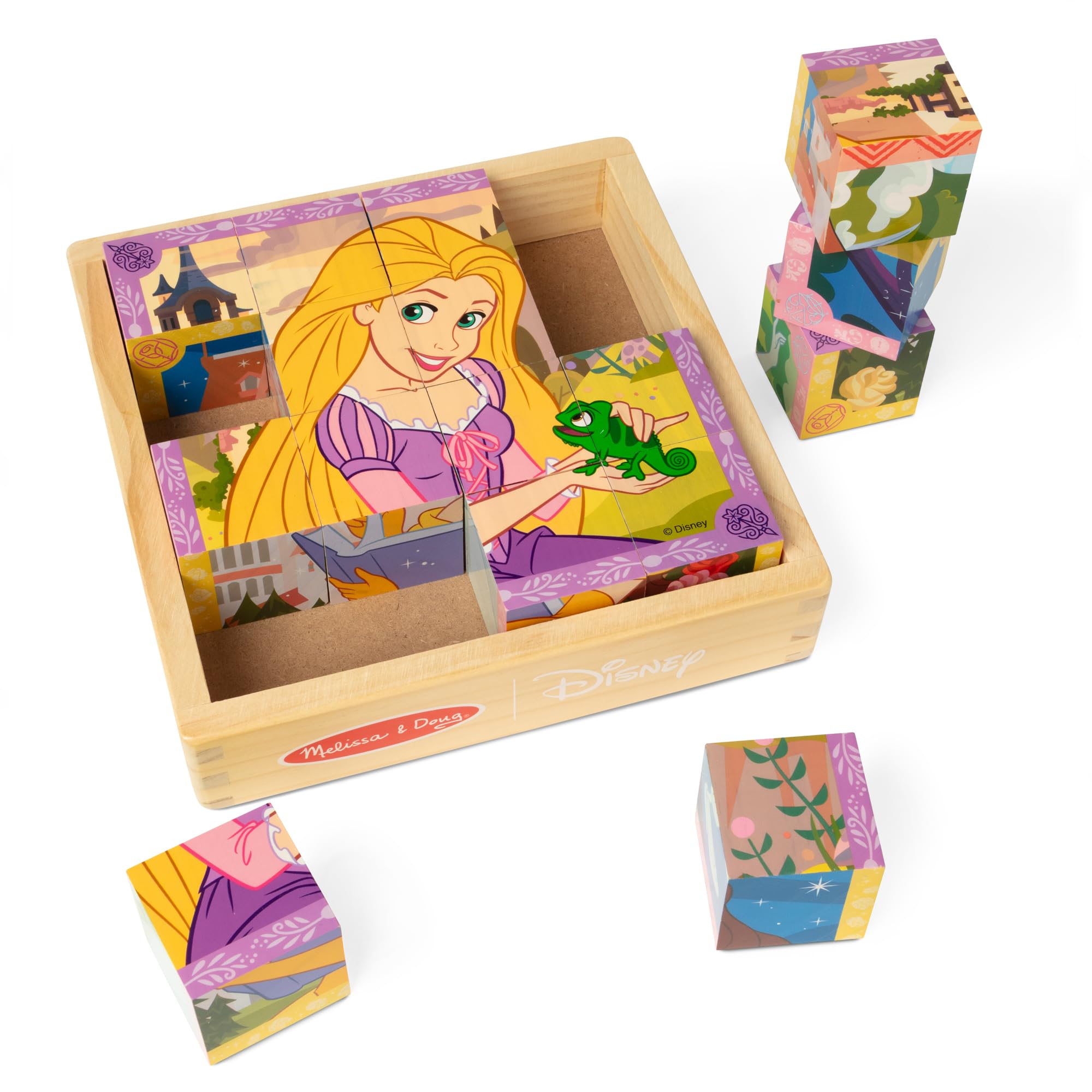 Melissa & Doug Księżniczka Disneya drewniana zabawka kostka puzzle klocki dla chłopców i dziewcząt 3+ - certyfikat FSC