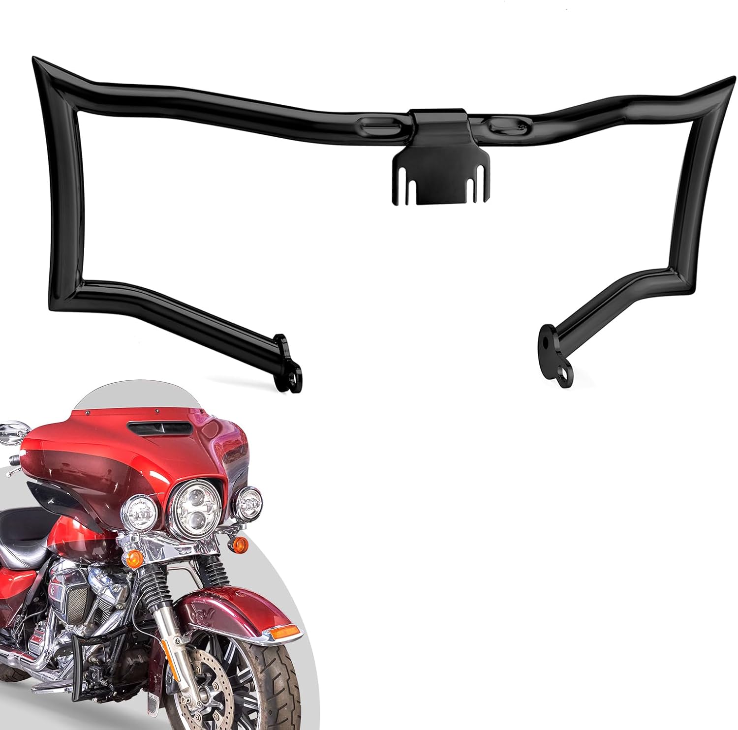 Wsays Highway Crash Bar Front Engine Guard 1.25" Diameter Compatible with Harley Touring Street Electra Road Glide Road King 2009-2023 Without Lower Fairing, Gloss Black