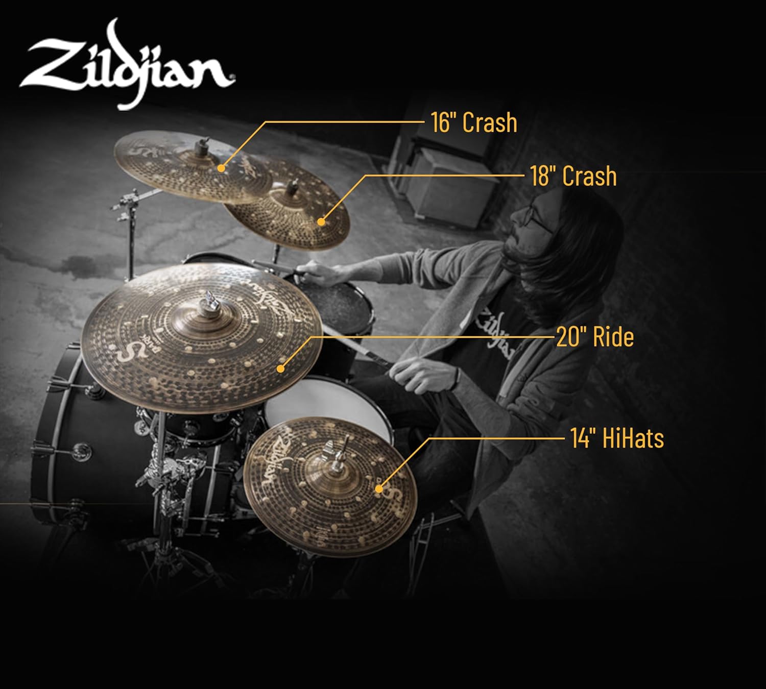 Zildjian SD4680 S Family Dark Cymbal Pack Bundle with Cymbal Bag, Drumsticks, and Austin Bazaar Polishing Cloth