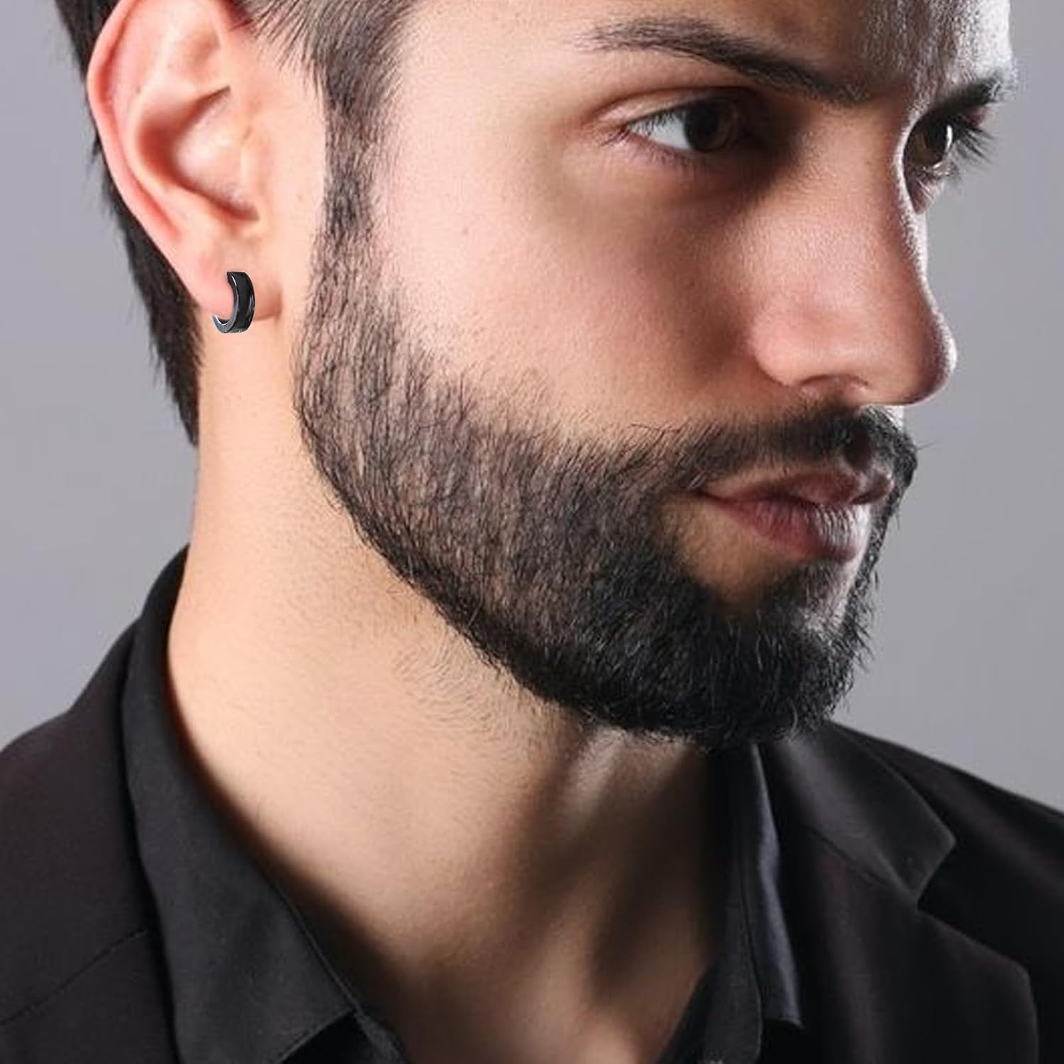 TGNEL Black Enamel Mens Hoop Earrings Titanium Earrings for Men Sensitive Ears