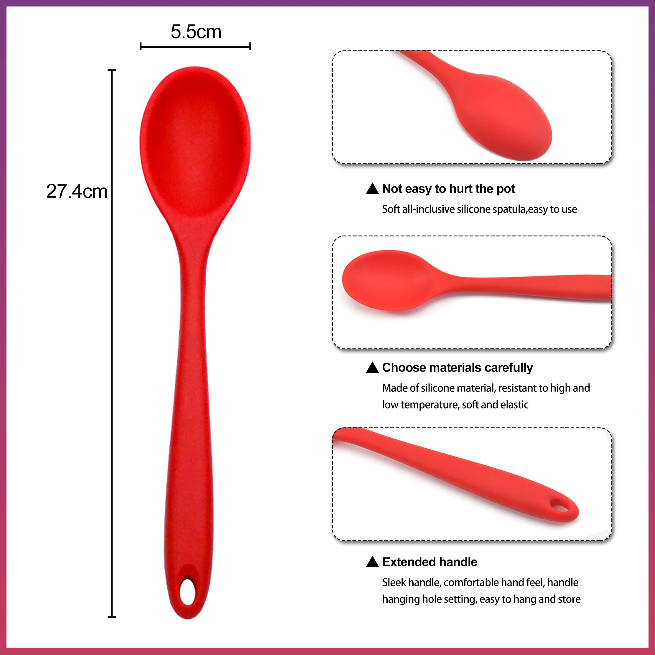 Set Di 2 Cucchiai Da Cucina Antiaderenti In Silicone, Resistenti Al Calore Compatibili Con Piatti Da Cucina Rosso E Nero~p149644103
