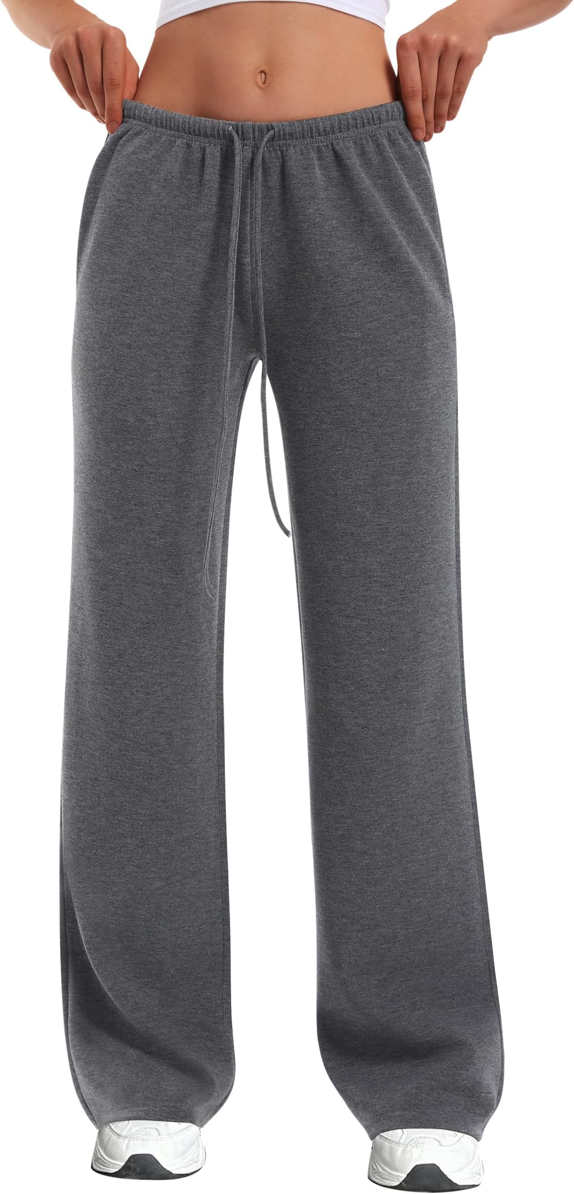 Women's Wide Leg Sweatpants Straight Leg Lowrise Sweat Pants Drawstring Elastic Low Waist Pants with Pockets