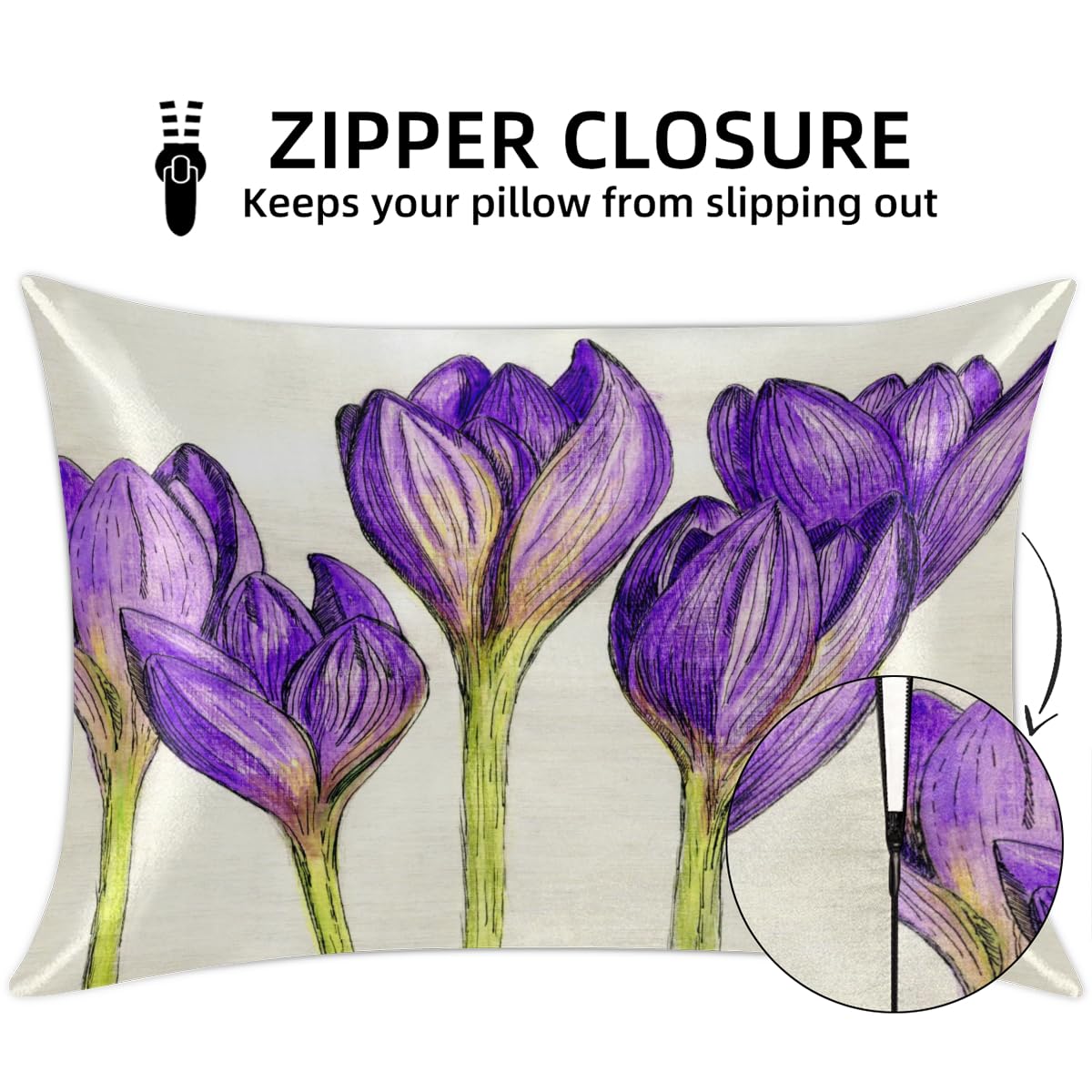 Fundas de almohada de satén con diseño de flor de azafrán para cabello y piel, paquete de 2 unidades, 50,8 x 76 cm, funda de almohada con cierre de cremallera, súper suave, resistente a las arrugas,