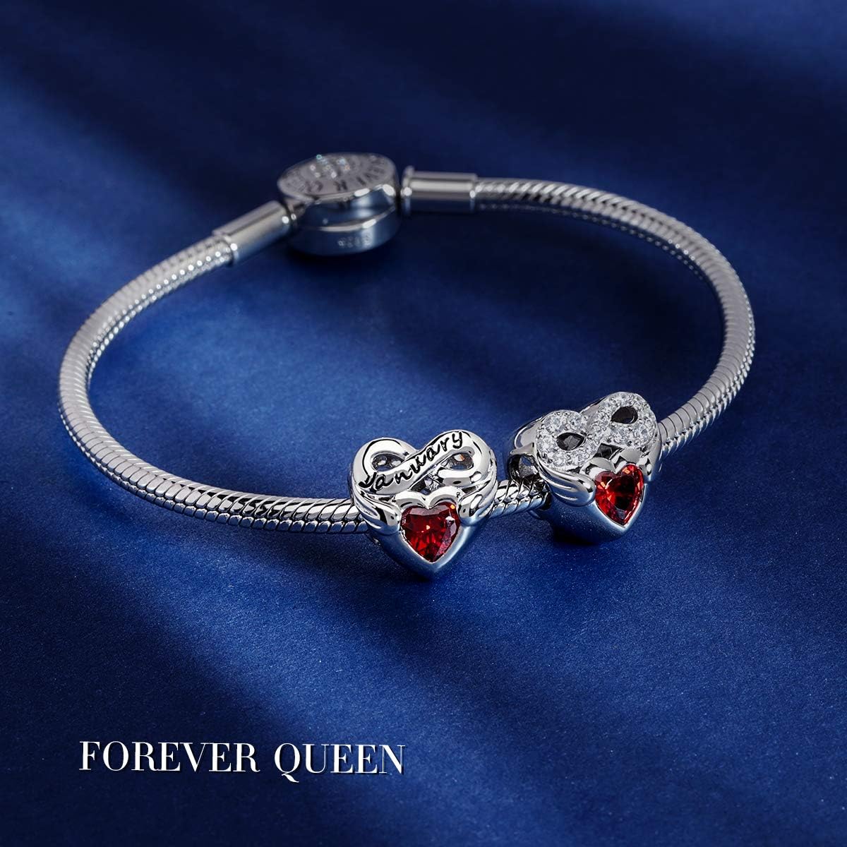 FOREVER QUEEN Birthstone Charms for Charms Bracelet- 925 Sterling Silver Love Heart Beads Infinite Love Charms, Happy Birthday Charms for Bracelet and Necklace - Image 6