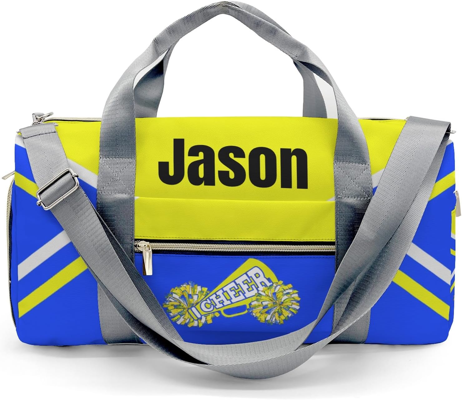 Cheer Personalized Cheerleader Sport Duffel Bags,Customized Waterproof Gym Travel Duffel Bag with Trolley Sleeve Duffel Bags for Men Women,Shoulder Bag with Shoe Compartments .(Yellow Blue)