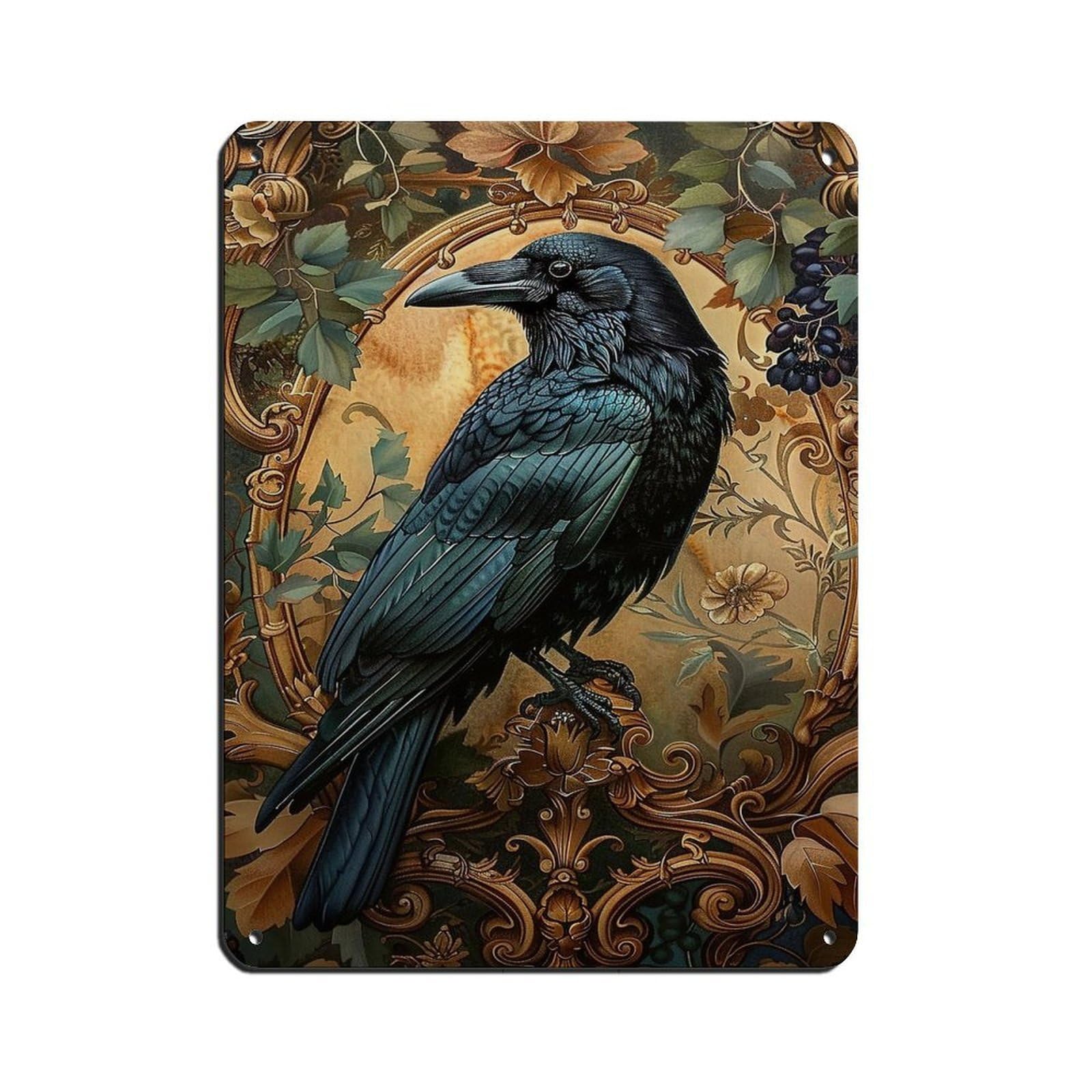 Cottage Crow Painting Poster Tin Sign Vintage Metal Pub Club Cafe Bar Home Wall Art Decoration Poster Retro 12x16inch(30x40cm)