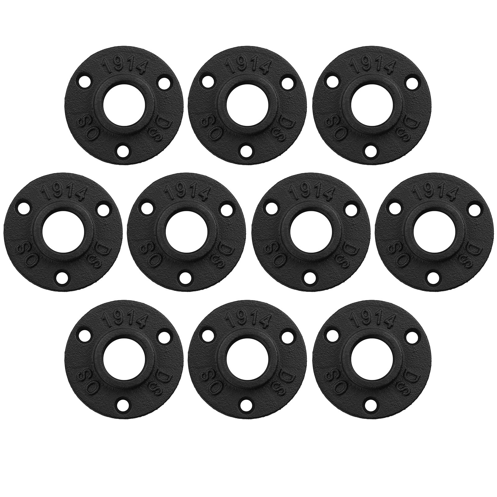 Malleable Floor Flange, eSynic 10Pcs Iron Pipe Fittings 3/4 Inch Wall Flange BSP Cast Iron Industrial Pipe Black Threaded Rusty Malleable Flange for Lamps Industrial Plumbing Furniture DIY Decorate