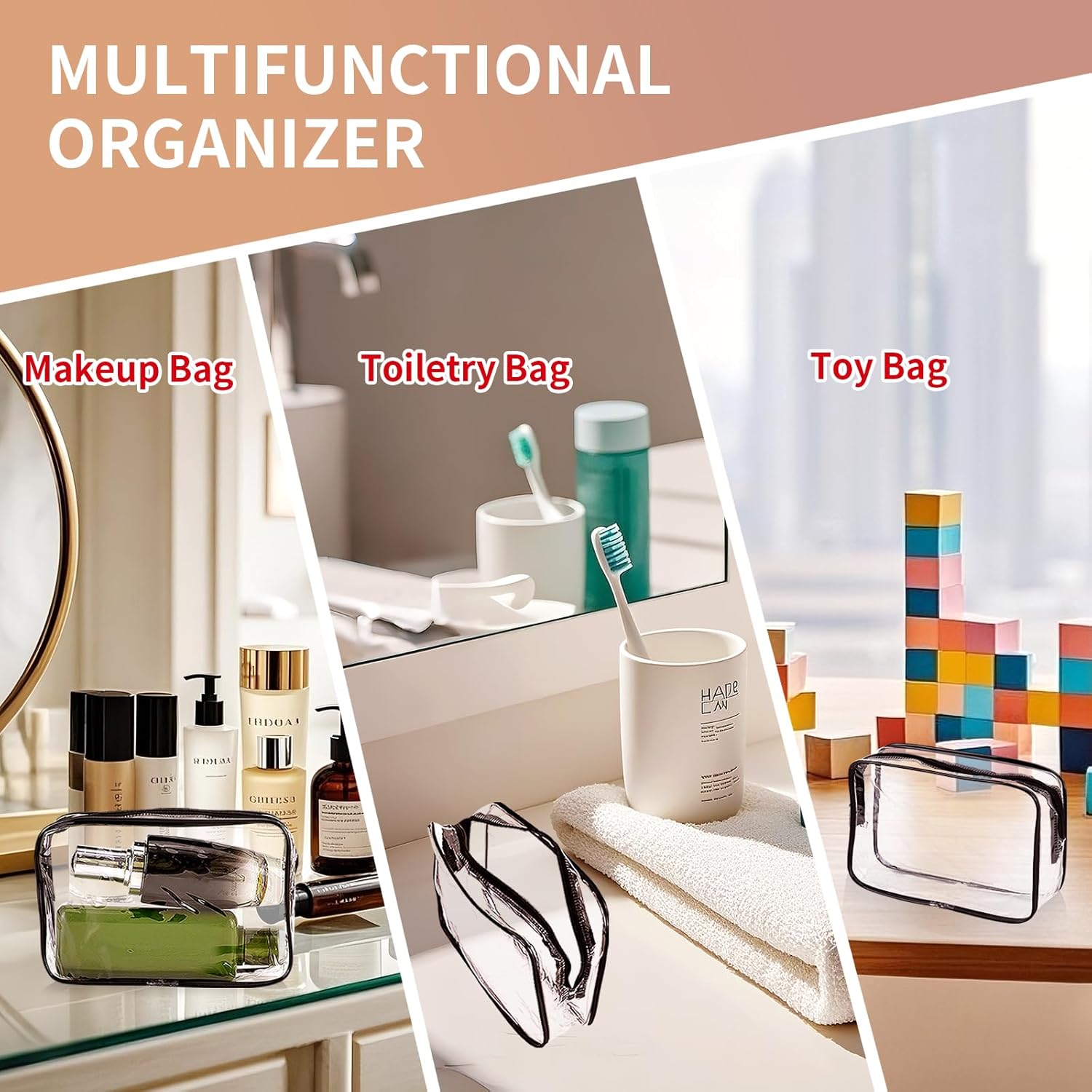 24 PCS Clear Makeup Bag with Zipper, Waterproof Transparent Toiletry Bag Organizer, PVC Portable Cosmetic Bags for Women Men Traveling Vacation Bathroom Home (White) - Image 6