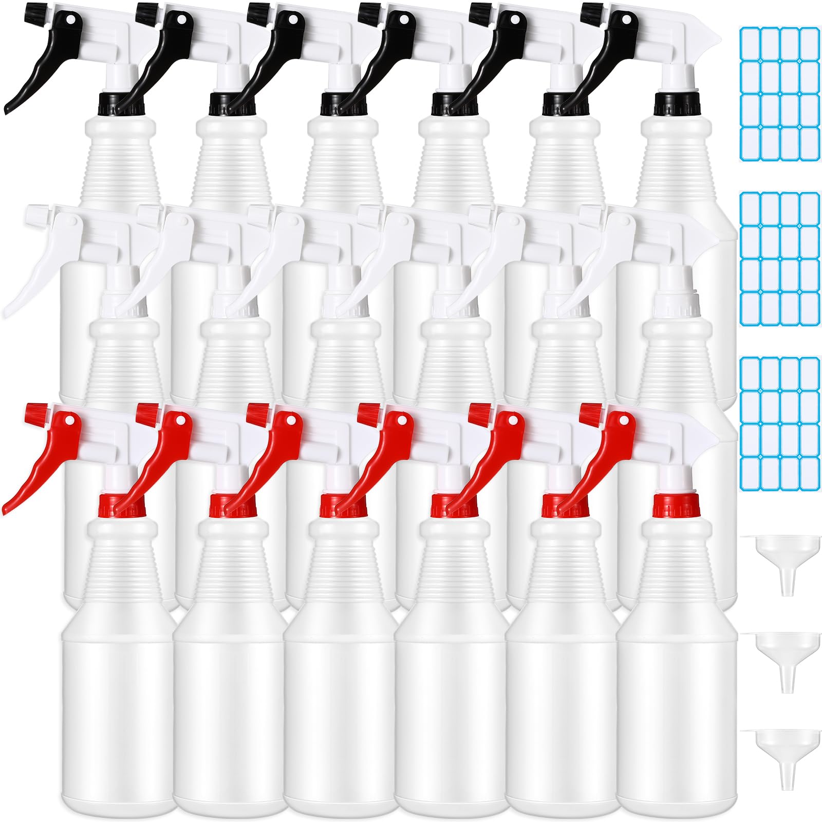 Yinder 18 Stück 473 ml Kunststoff-Sprühflasche leere nachfüllbare Sprühflaschen für die Reinigungslösung, auslaufsichere Wassersprühflasche mit verstellbarer Düse, weiß, rot)