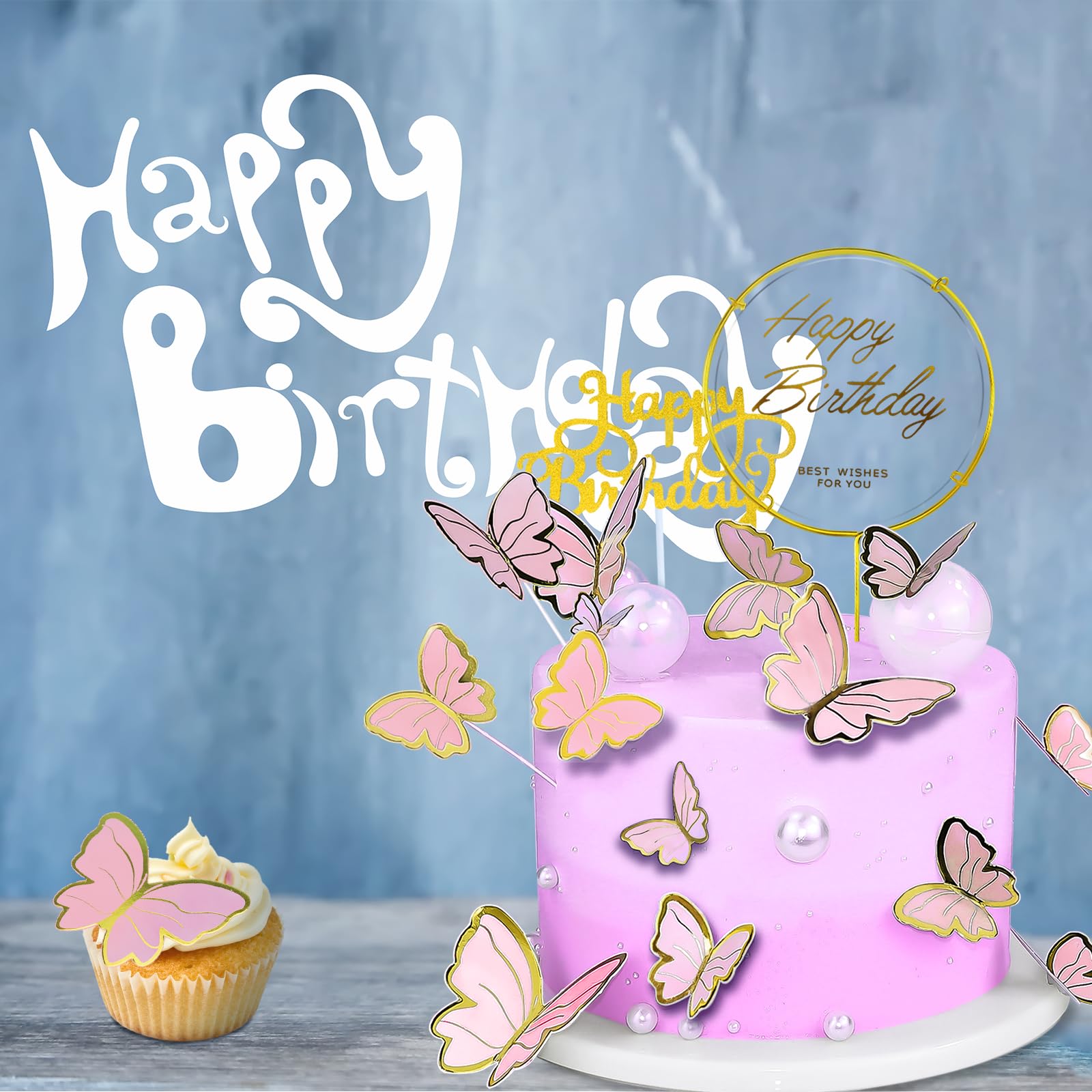 60 Pcs 3D Butterfly Cupcake Toppers - Pink, Purple & Gold, Mixed Sizes For Cake Decorating - View #5