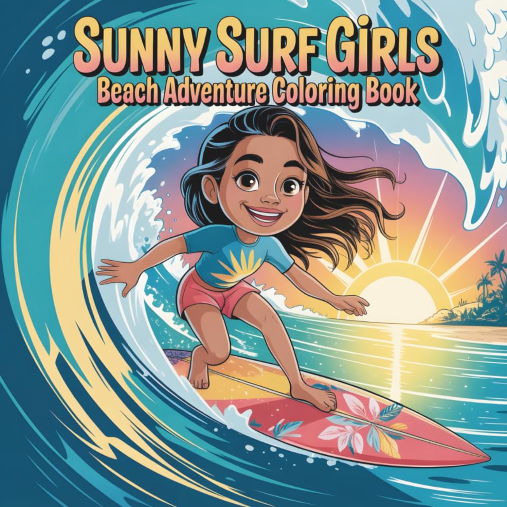 Sunny Surf Girls Beach Adventure Coloring Book: 50 Surfer Girl Coloring Pages – Tropical Beach and Wave Adventures