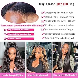CITY GIRL Body Wave Lace Front Wigs Human Hair 13x4 hd Transparent Lace Frontal Body Wave Human Hair Wig for Women Pre Plucked 200 Density 20 Inch