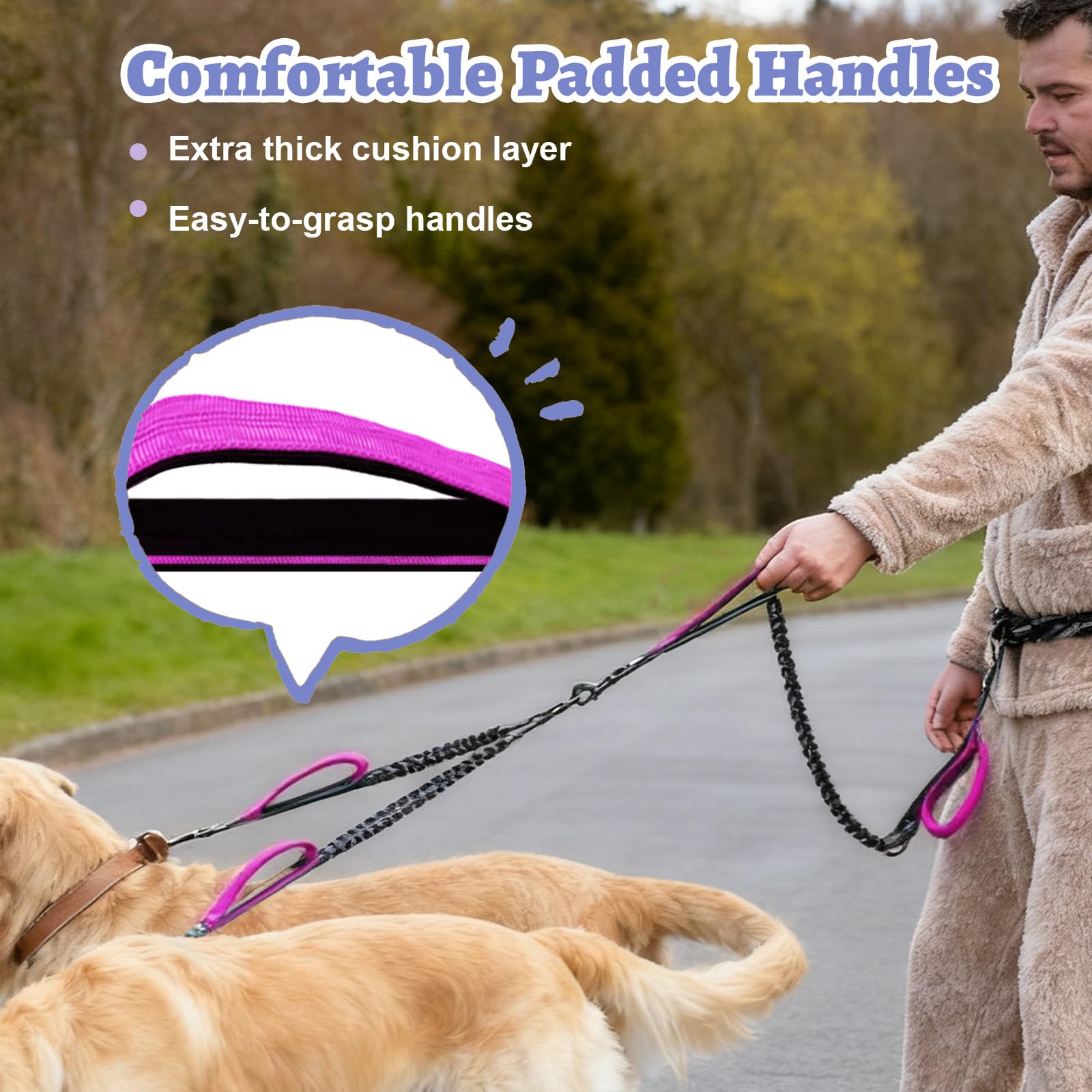 Hands Free Double Dog Leash for Two Dogs- No Tangle No Pull Dual Leash with Padded Adjustable Waist Belt & Reflective Stitching - Ideal for Running, Jogging, Hiking with Medium & Large Breeds - image 6
