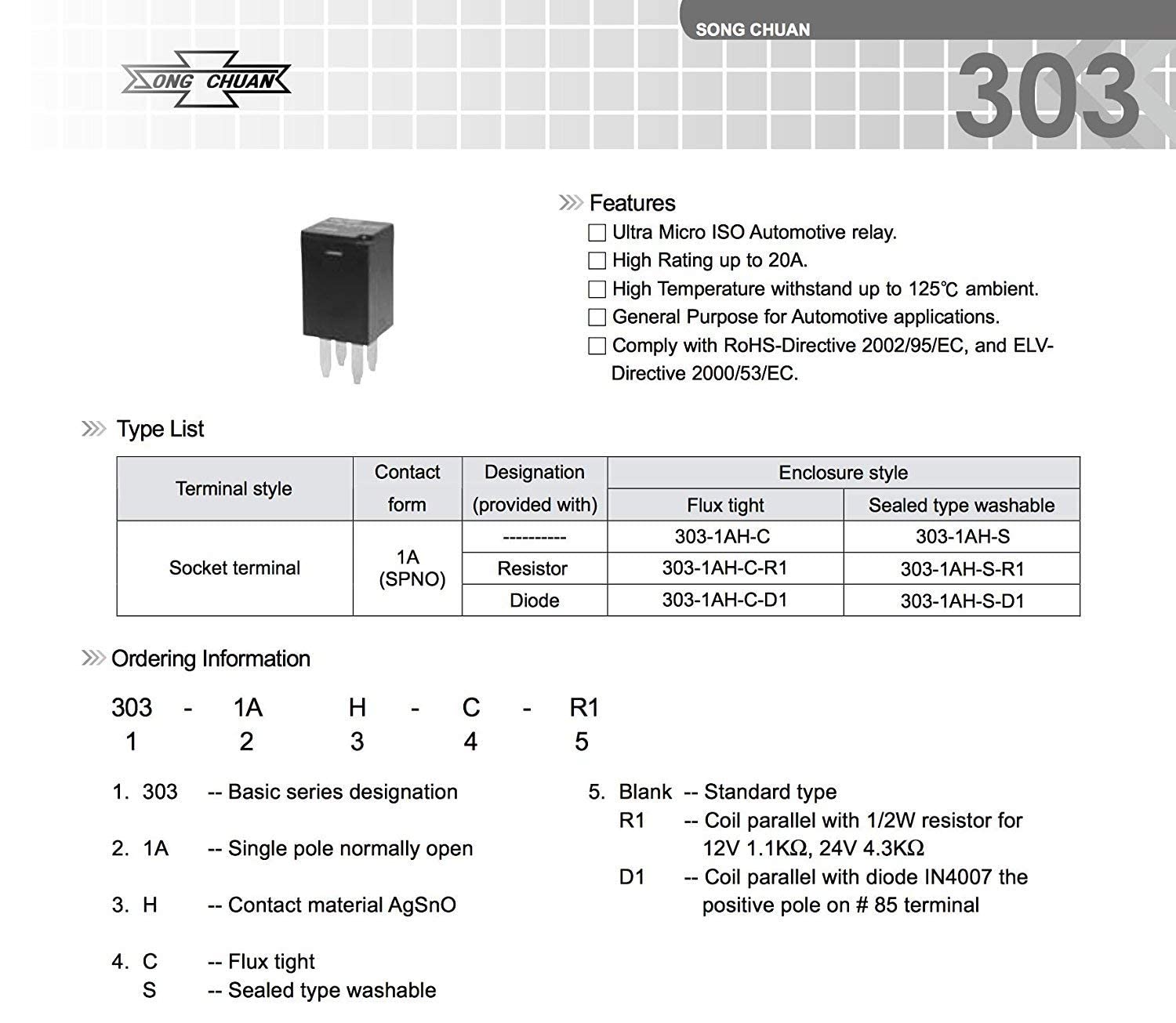 Snapklik.com : Automotive Purpose Relays 303-1AH-C-R1-U01-12VDC SPNO ...