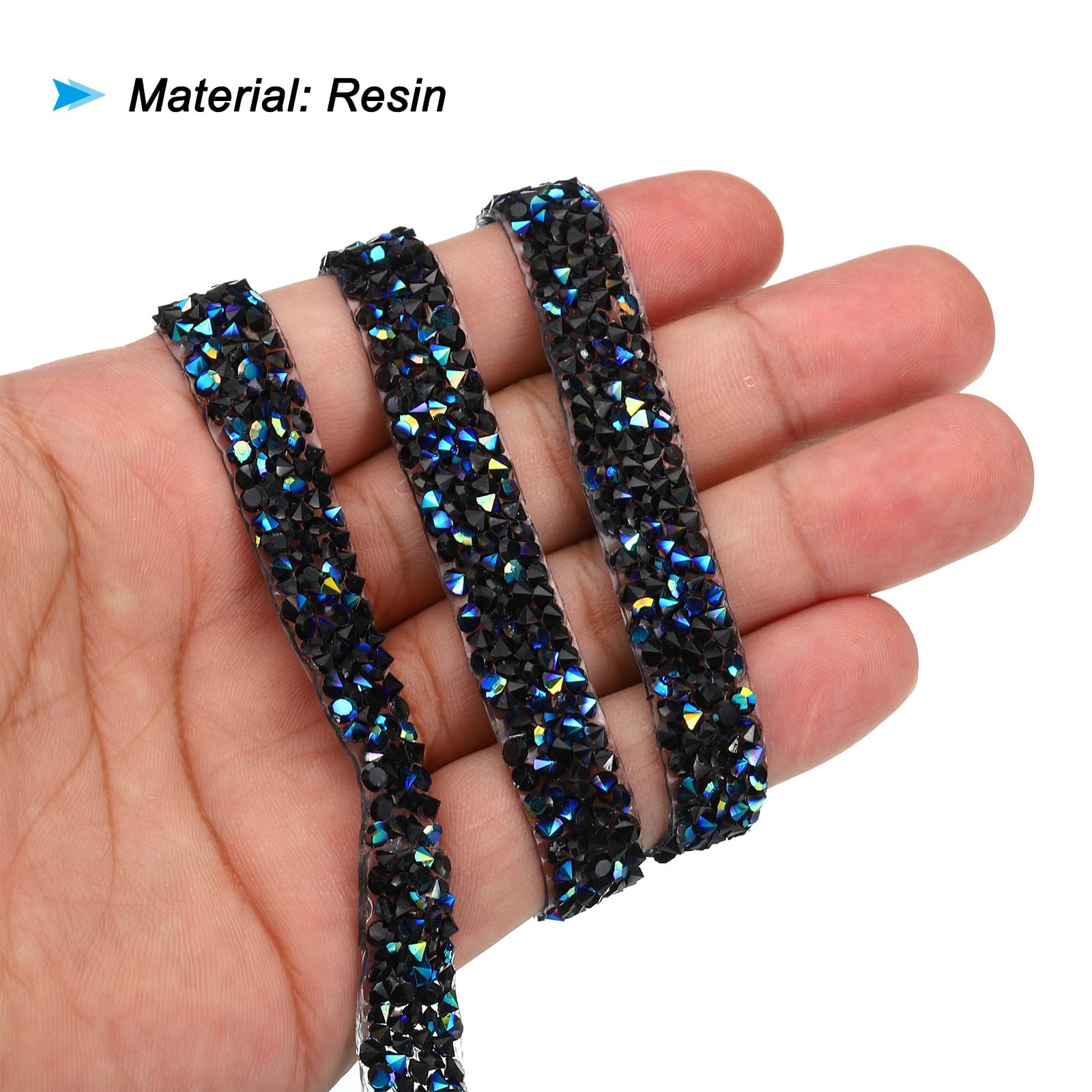 PATIKIL Nastro Di Strass In Resina 3 Metri X 10 Mm - Nero - Striscia Autoadesiva Per Abbigliamento E Fai Da Te