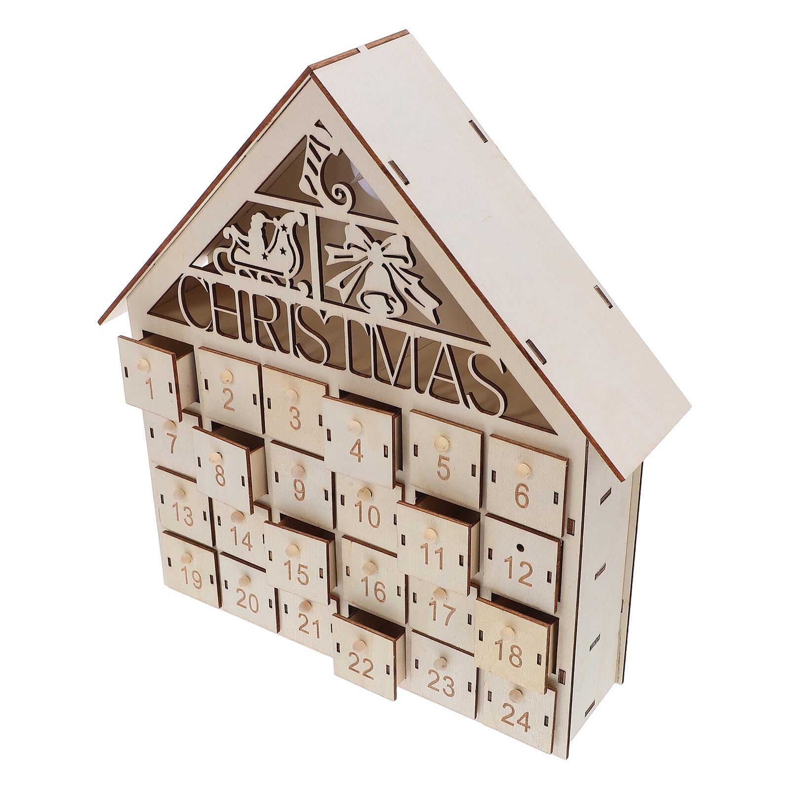 Toyvian LED Adventskalender aus Holz mit Befüllbaren Schubladen für Countdown bis Weihnachten Wiederverwendbare Weihnachtsdekoration für Familie und Heim