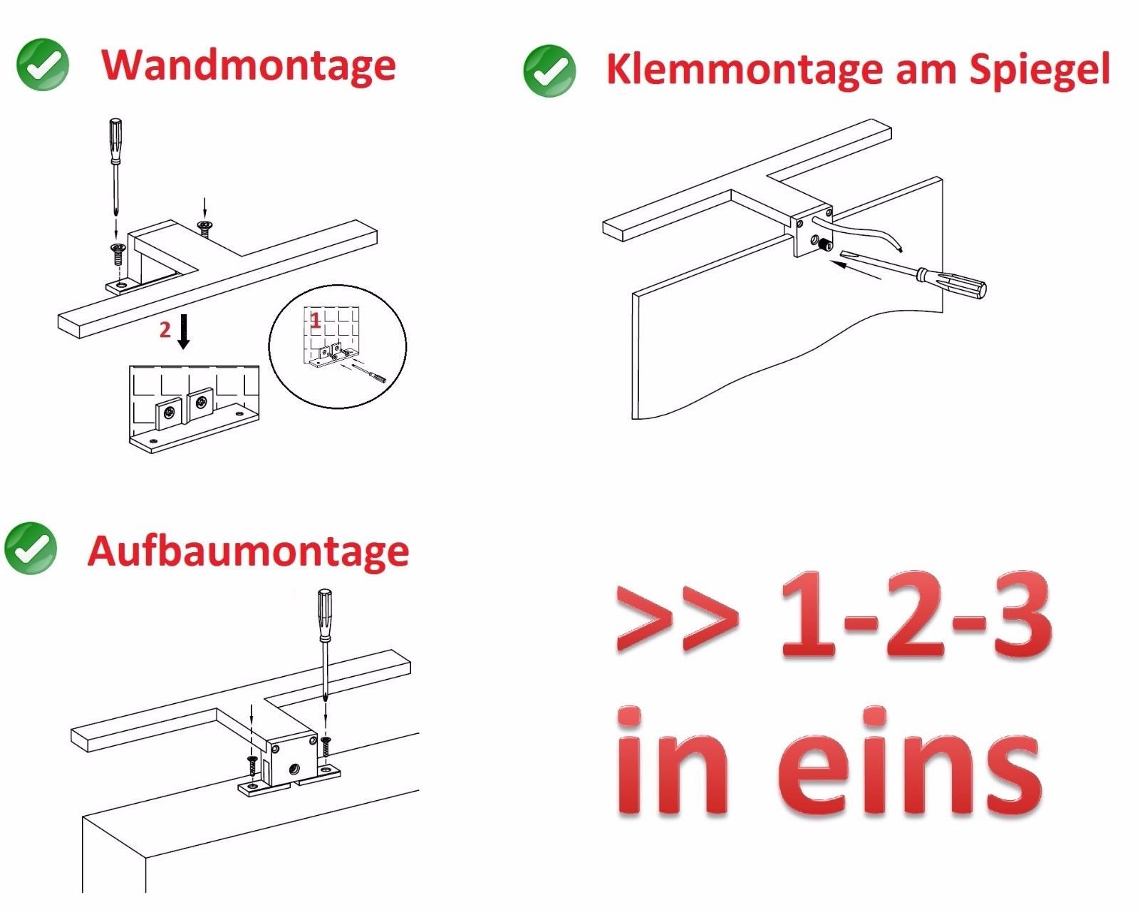 kalb Material für Möbel LED Leuchte für Badezimmer 74cm - Badlampe Spiegellampe Spiegelleuchte Schranklampe Aufbauleuchte 230VAC