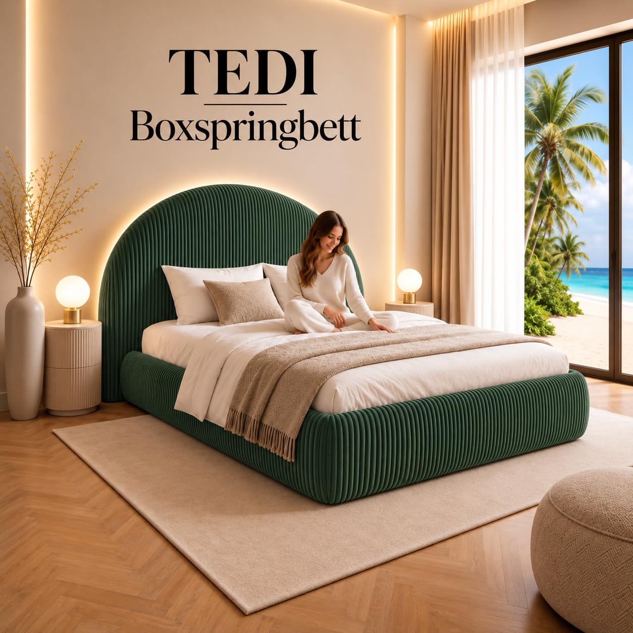 POSO 014 Lit à sommier tapissier, 180 x 200 cm, avec matelas Bonell, sans surmatelas