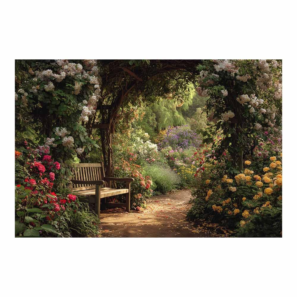 Xeniou Multicolor Flowers Canvas Ros Garden Bench Views Canvas Wall Art, For Living Room Bedroom Home Wall Decoration(Multicolor)-80X120cm Unframed