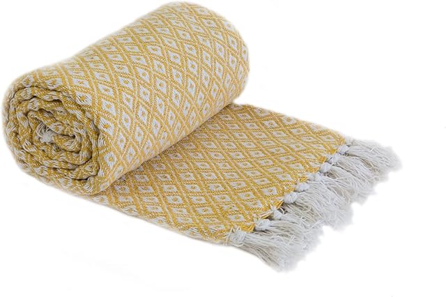 Emma Barclay Casablanca - Scandi Woven Recycled Cotton Chair Sofa Setee Bed Throw Over Blanket in Ochre - 50x60" (127x152cm)