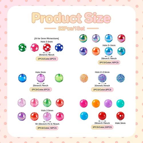 Miniatura 2 de Cheriswelry Juego de 82 cuentas de goma de mascar gruesas de acrílico de 0.78 pulgadas con cuentas de color AB, cuentas espaciadoras de diamantes de