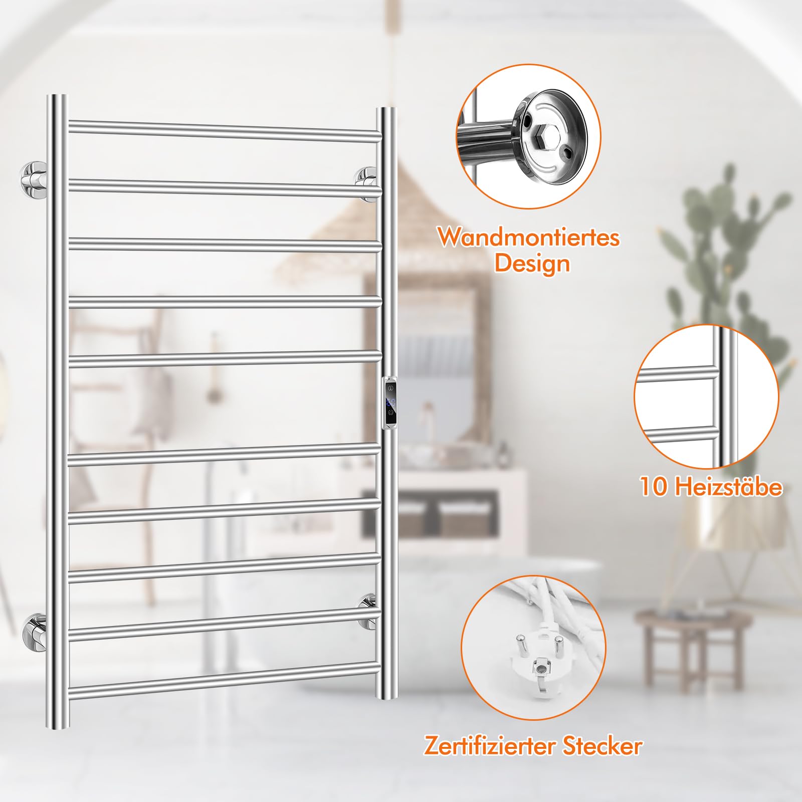 Elektrische handdoekradiator, 550 x 350 mm, elektrische handdoekwarmer voor de