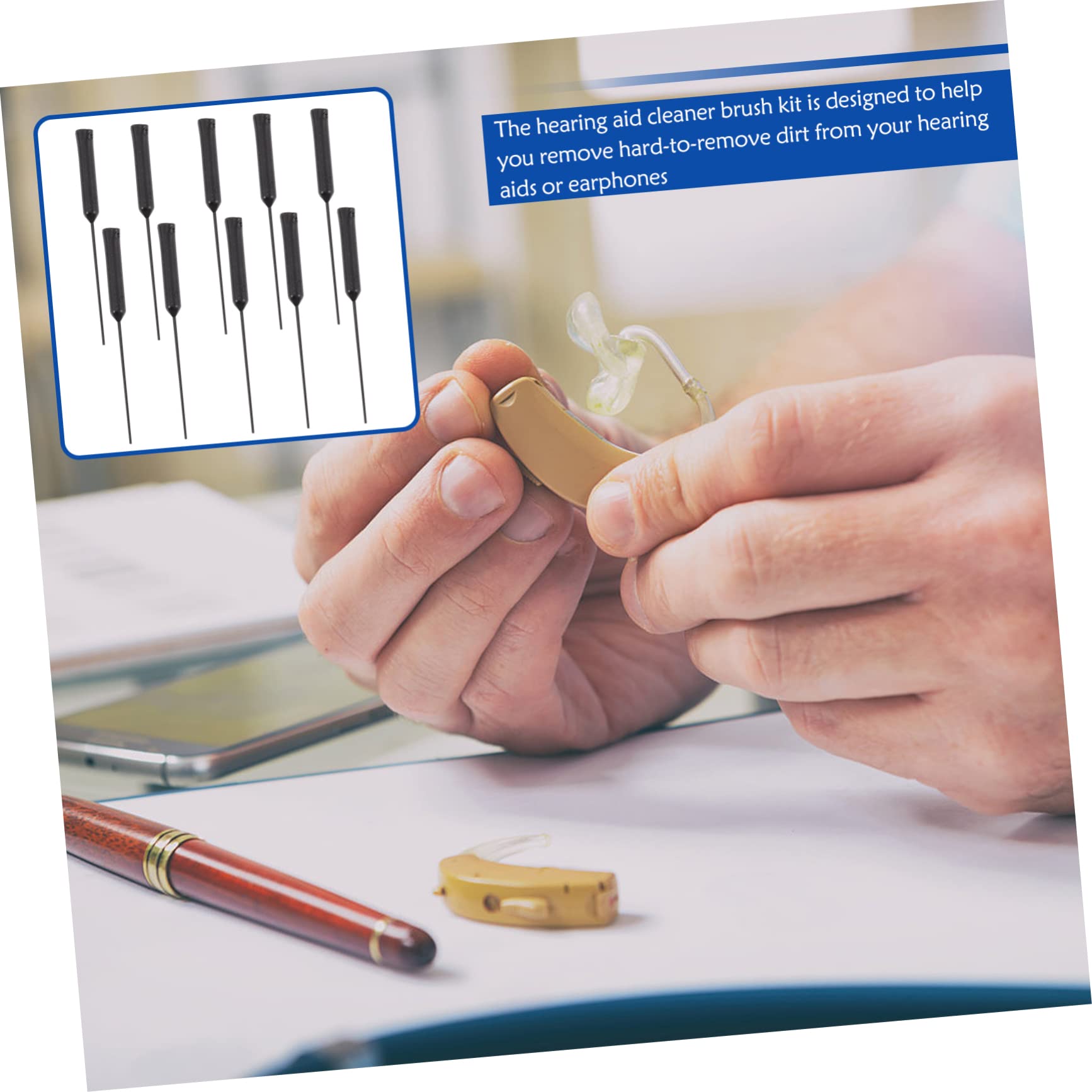 BUTIFULSIC 20 Pcs Cleaning Rod Cleaning Kit Hearing Amplifier Cleaner Accessories Supplies Vent Cleaner Black PVC