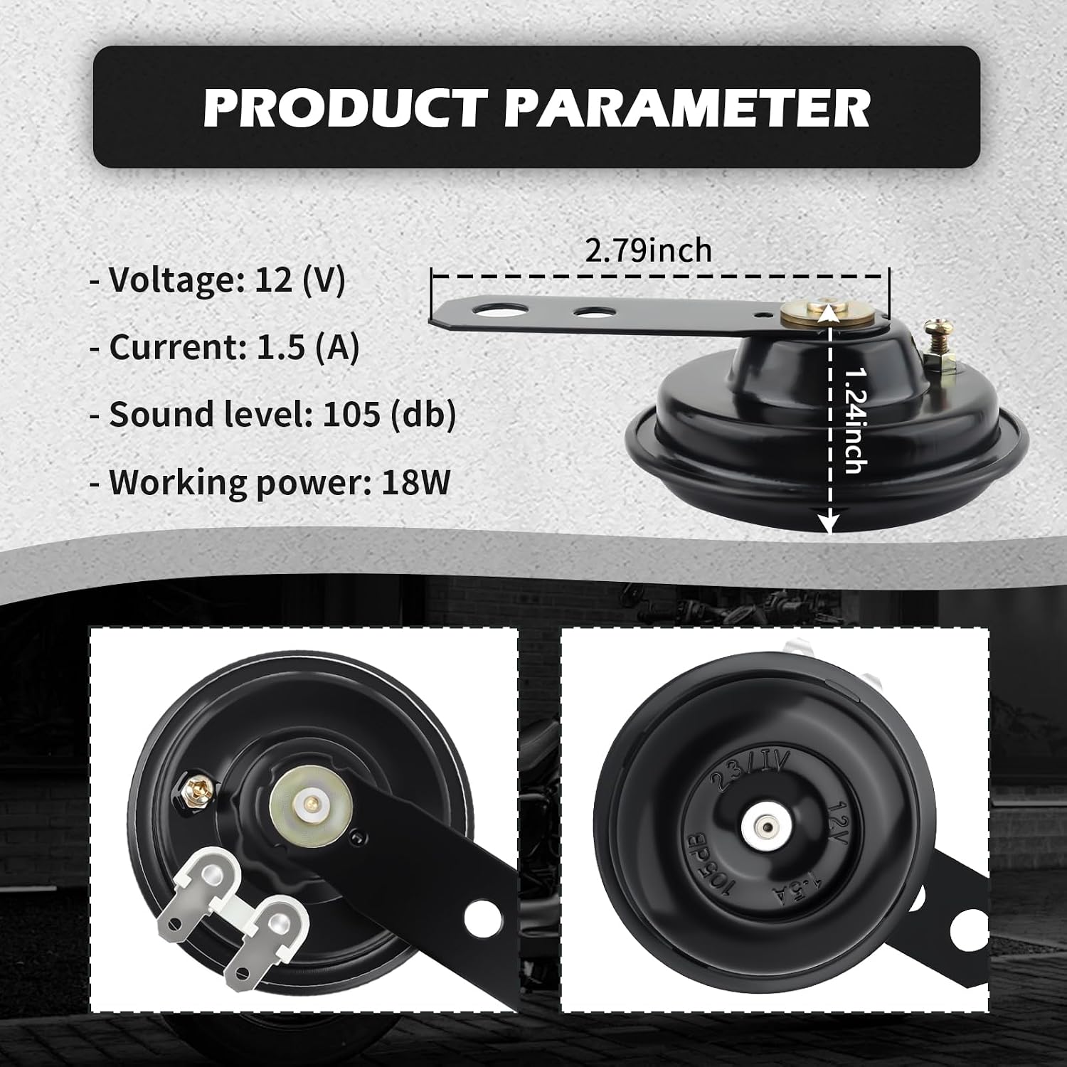 Motorcycle Horn,Waterproof Electric Bike Horn with 105db Loud Volume for Increasing Warning Effect,Round 12V Horns Speaker as Motorcycle Parts and Accessories for Scooter ATV