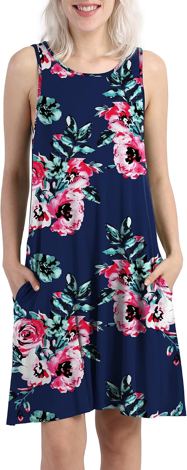 KORSIS Summer Dresses For Women Casual T Shirt Dresses Swing Flowy Beach Vacation Sundress with Pockets