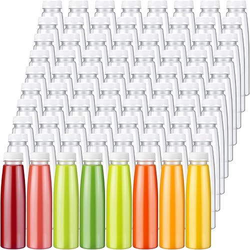 Tanlade 100 botellas de plástico para jugos con tapas, recipientes transparentes reutilizables para bebidas, botellas vacías para jugos caseros,
