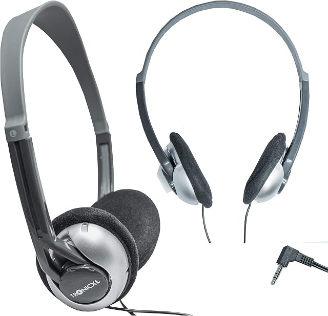 TronicXL Słuchawki telewizyjne o długości 6 m z pałąkiem na głowę kompatybilne z telewizorami Samsung, LG, Sony, Toshiba DYON, JVC, Philips, Apple, iPad, iMac, komputerem, itp. słuchawkami stereo,