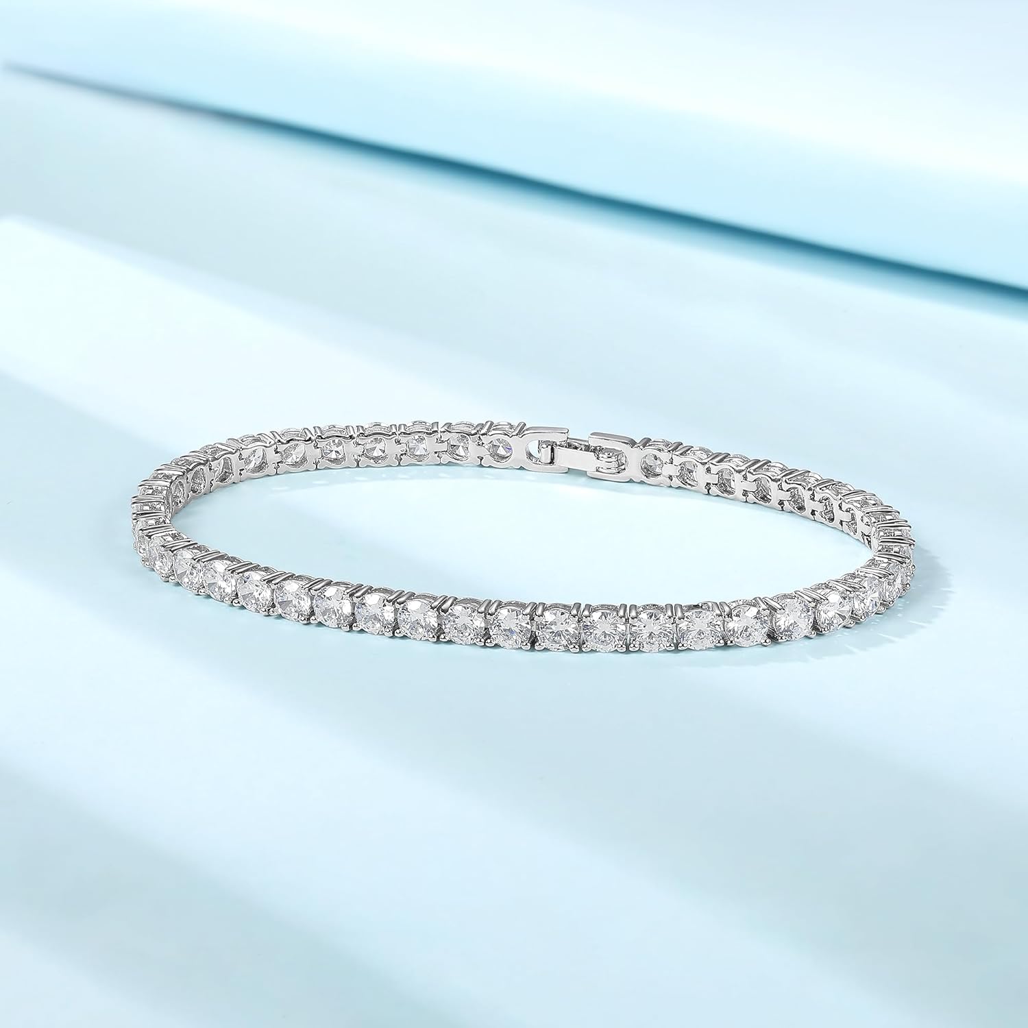 Tennis Bracelet for Women|4MM Simulate Diamond Bracelets|4-Prong-Setting CZ|18k White/Yellow Gold Plated Bracelet with Buckle Clasp|Size 6-8.5 Inches - Image 4